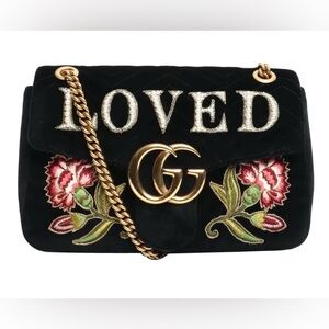 Gucci Black Velvet Crossbody with Floral Embroidery